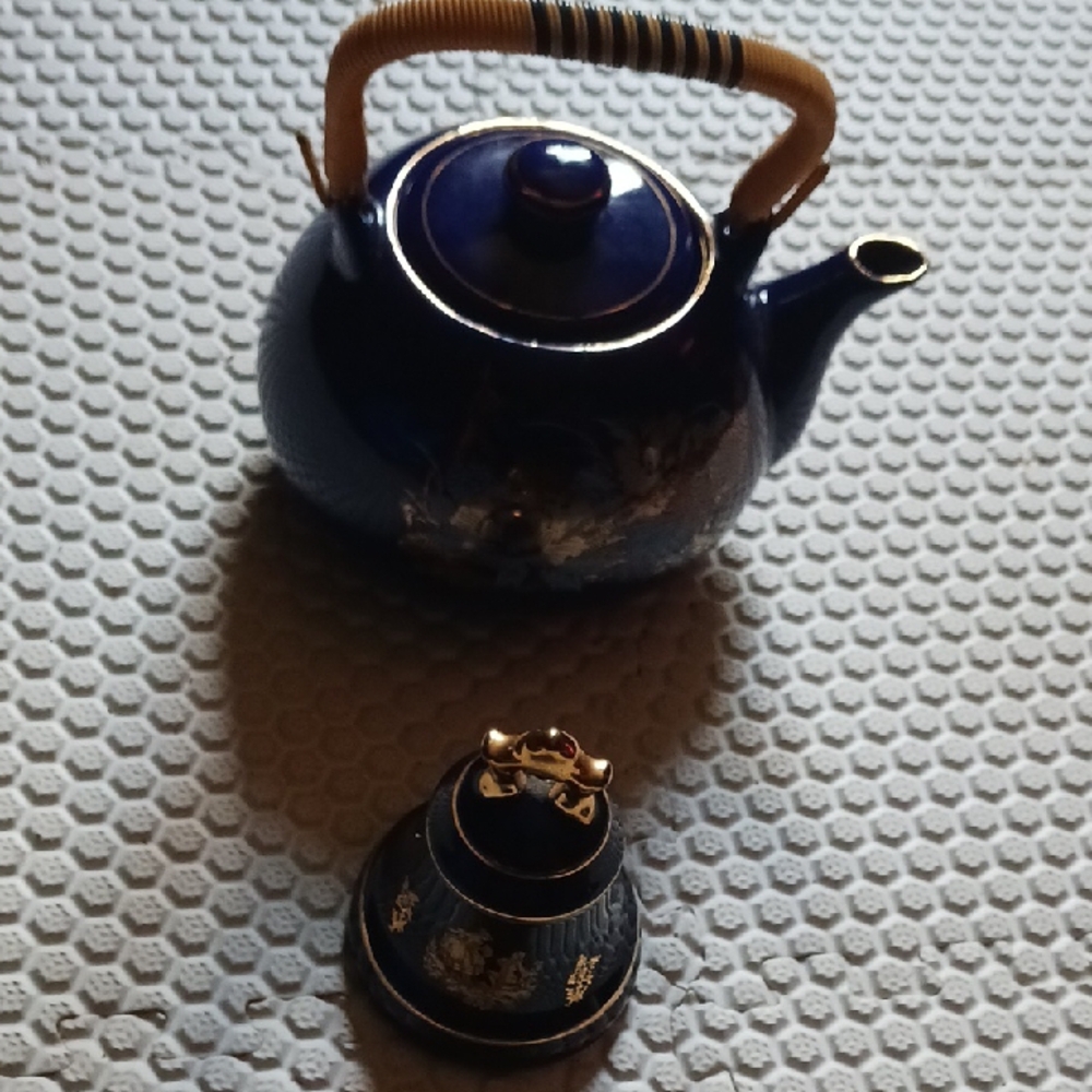 Unique Vintage Gold and Navy Decorative Bell & Kettle